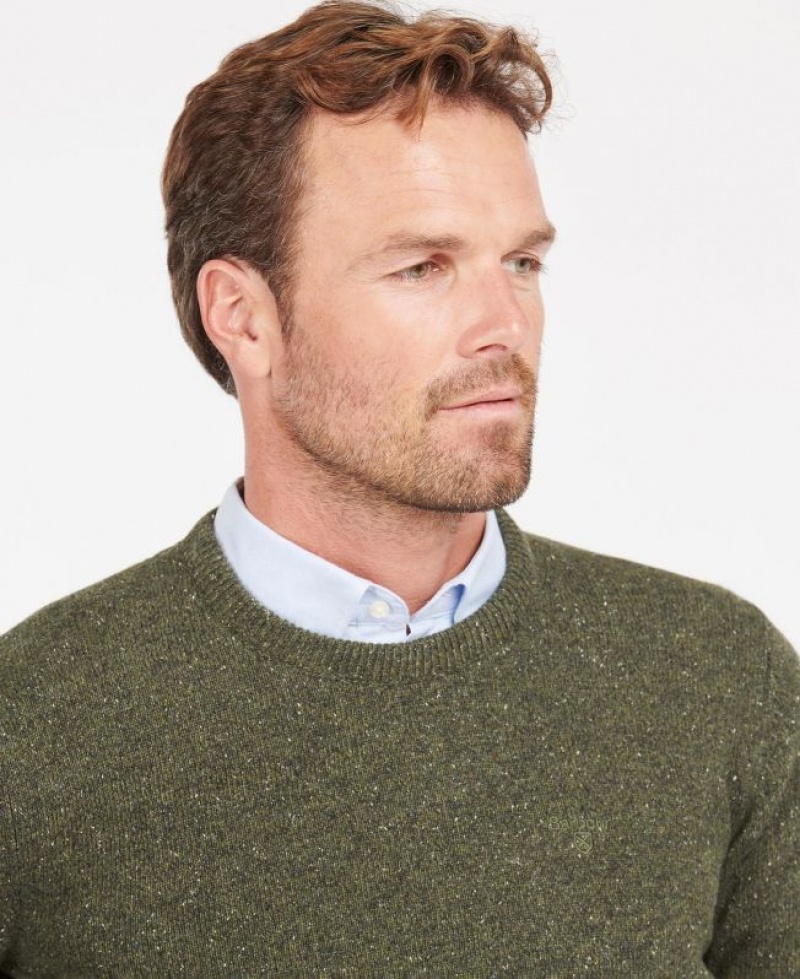 Olive Men Barbour Tisbury Crew Neck Sweater | US-4637YEHFI