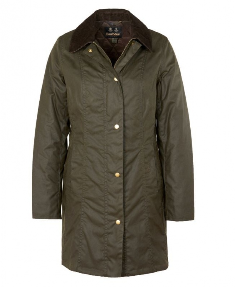 Olive Women Barbour Belsay Waxed Jacket | US-3492MQHAS