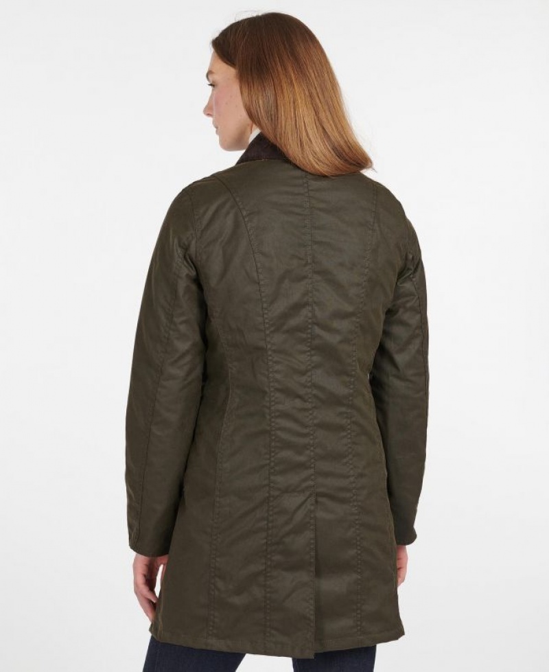 Olive Women Barbour Belsay Waxed Jacket | US-3492MQHAS