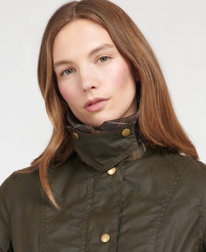 Olive Women Barbour Belsay Waxed Jacket | US-3492MQHAS