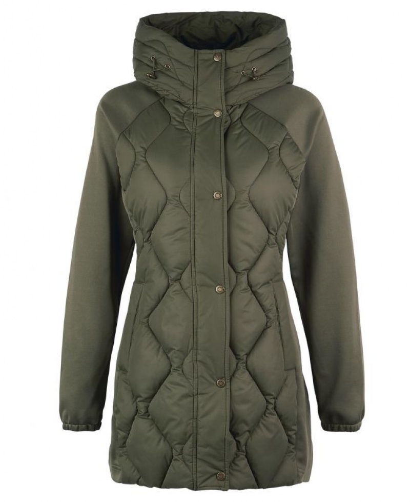 Olive Women Barbour Breeze Sweater Quilted Jacket | US-4902AMUFK