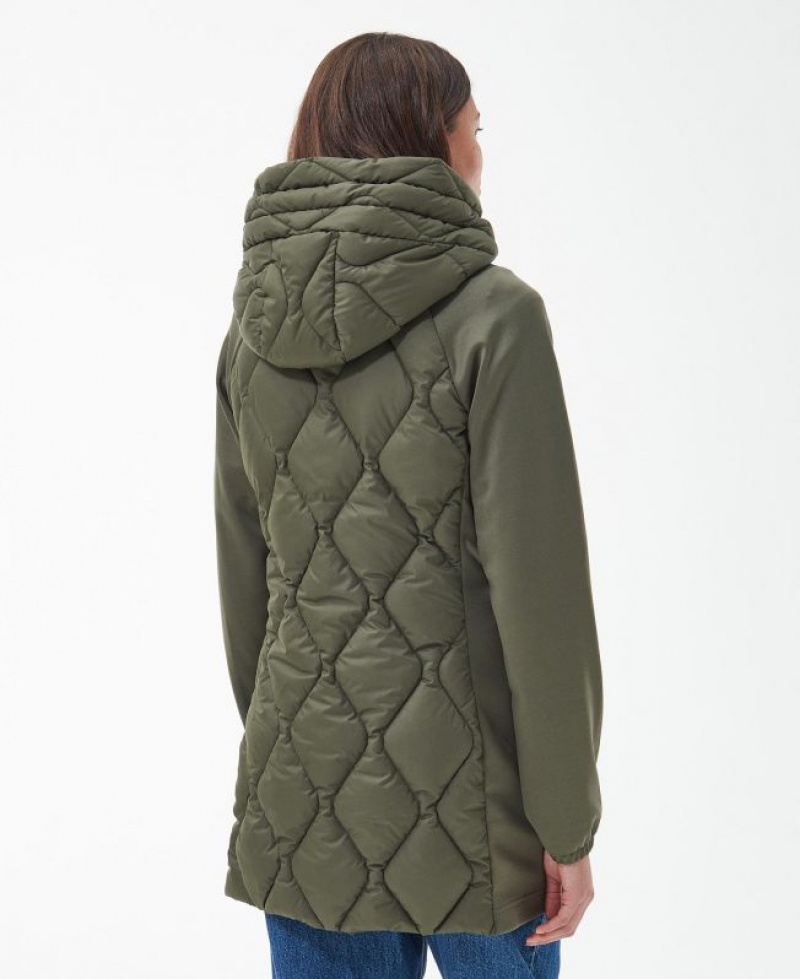 Olive Women Barbour Breeze Sweater Quilted Jacket | US-4902AMUFK