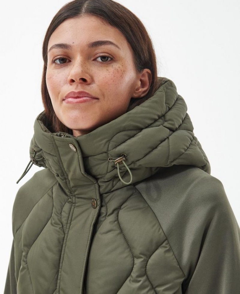 Olive Women Barbour Breeze Sweater Quilted Jacket | US-4902AMUFK