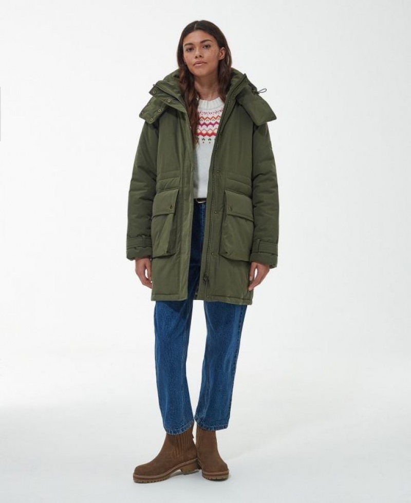 Olive Women Barbour Chesil Rain Jacket | US-4019QOKFT