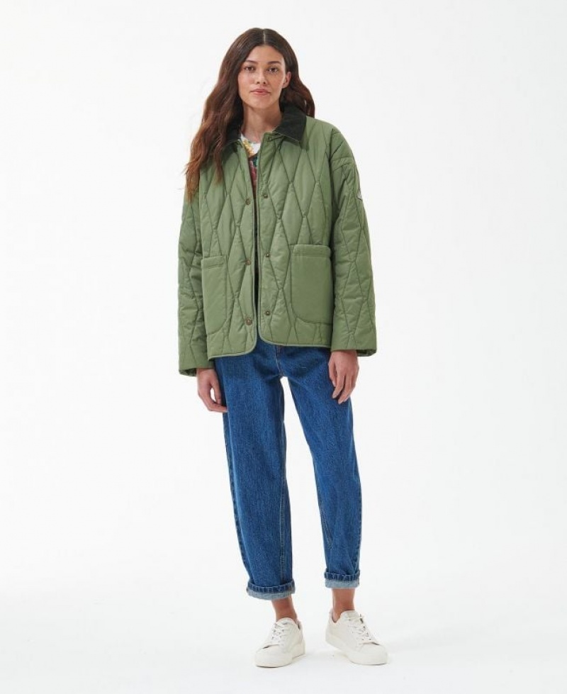 Olive Women Barbour Delphinium Quilted Jacket | US-7062SLIYU