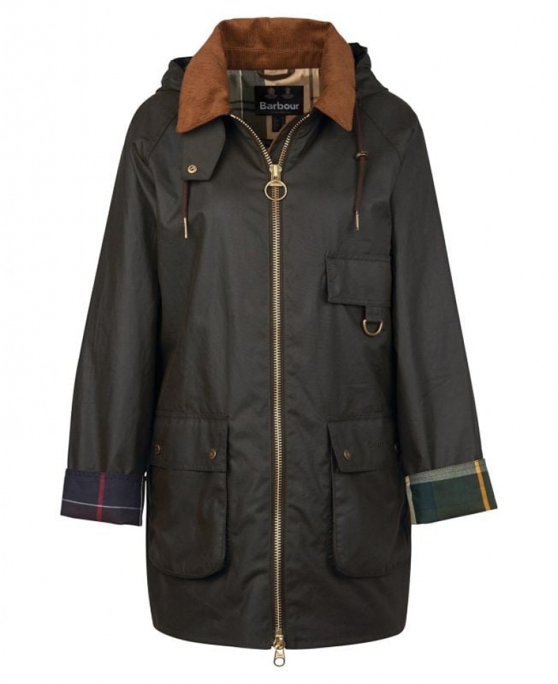 Olive Women Barbour Highclere Waxed Jacket | US-6107ILDZK