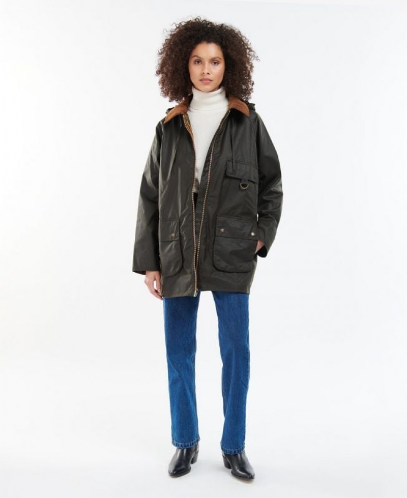 Olive Women Barbour Highclere Waxed Jacket | US-6107ILDZK