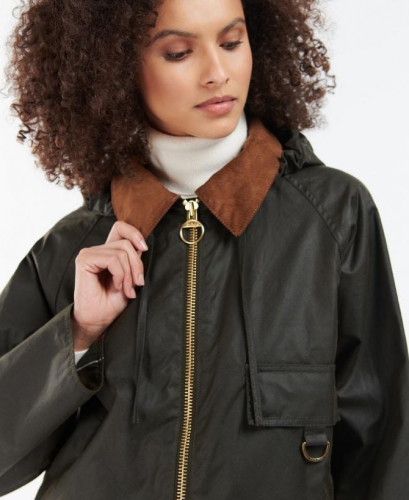 Olive Women Barbour Highclere Waxed Jacket | US-6107ILDZK