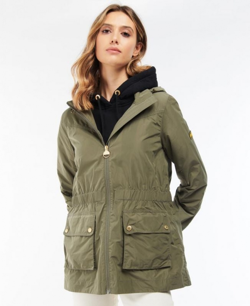 Olive Women Barbour International Atom Rain Jacket | US-9641PYCRA