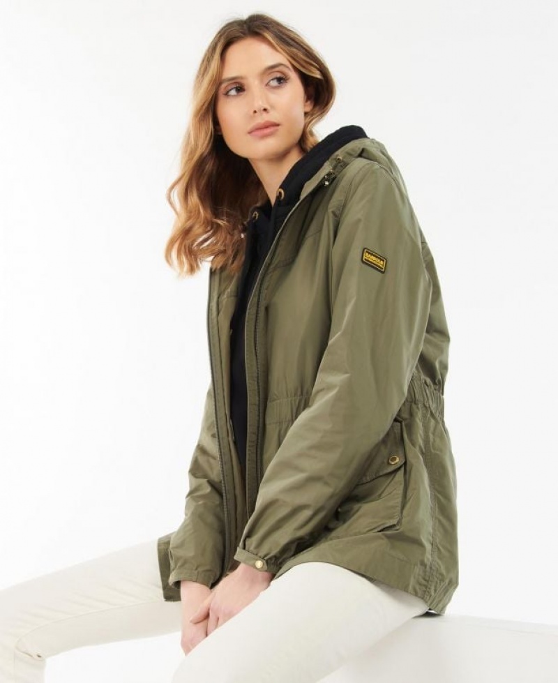 Olive Women Barbour International Atom Rain Jacket | US-9641PYCRA