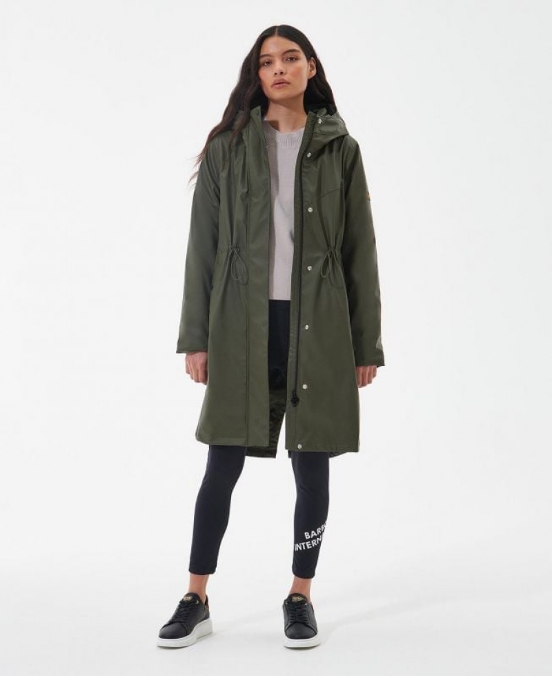 Olive Women Barbour International Peaty Rain Jacket | US-6192HZUQO