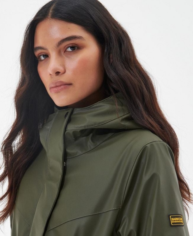 Olive Women Barbour International Peaty Rain Jacket | US-6192HZUQO