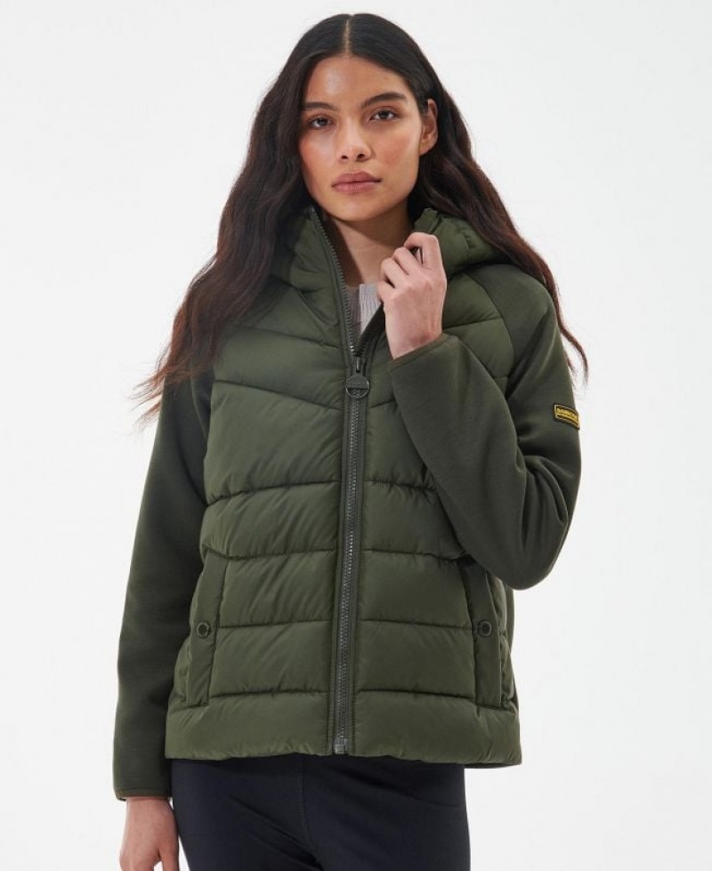 Olive Women Barbour International Scout Sweatshirt Quilted Jacket | US-3482BYEAW