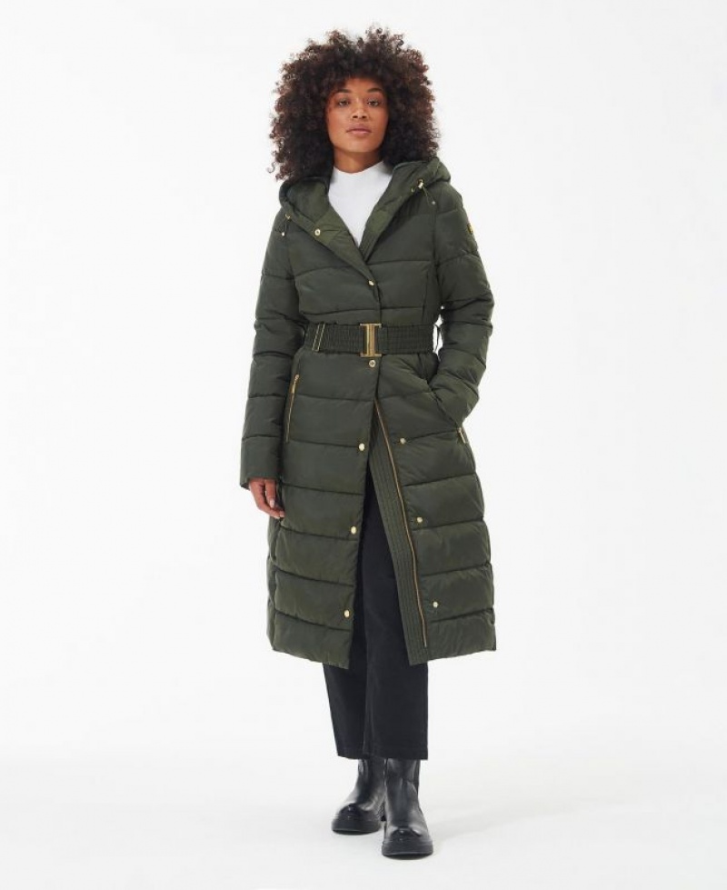 Olive Women Barbour International Track Line Quilted Jacket | US-9761LNFVA