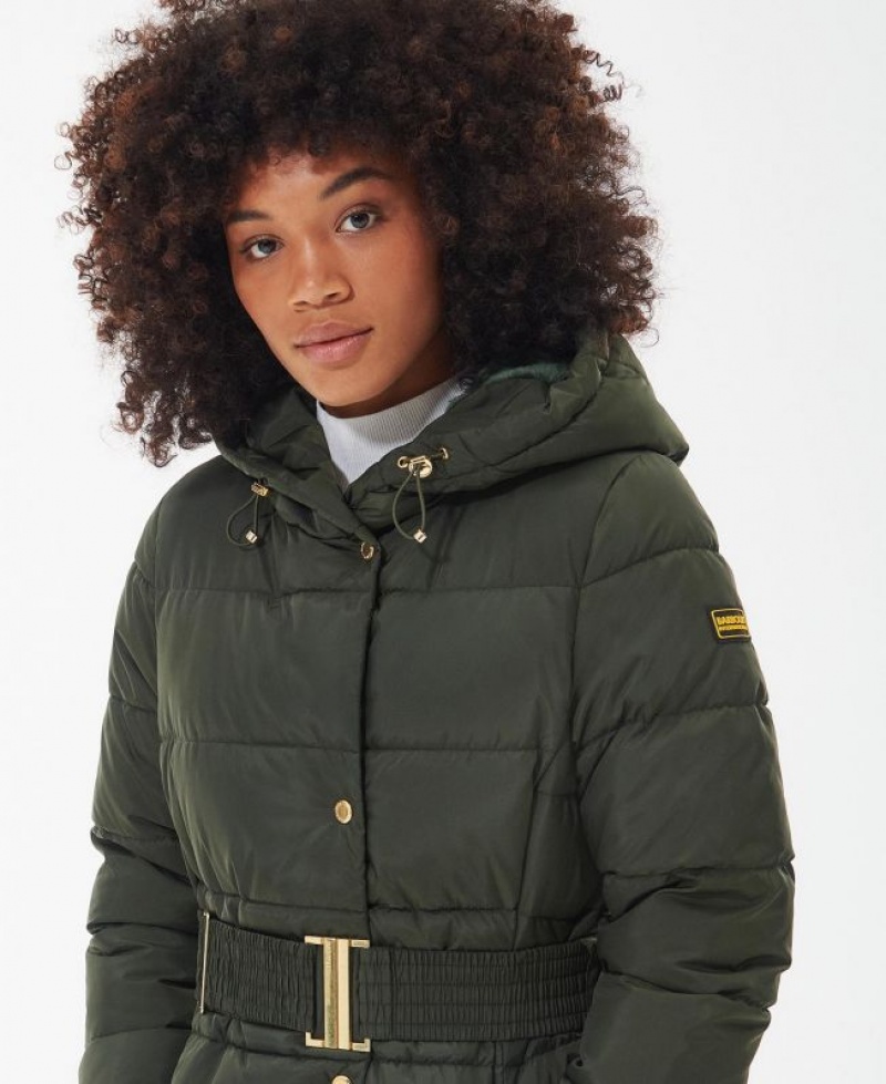 Olive Women Barbour International Track Line Quilted Jacket | US-9761LNFVA