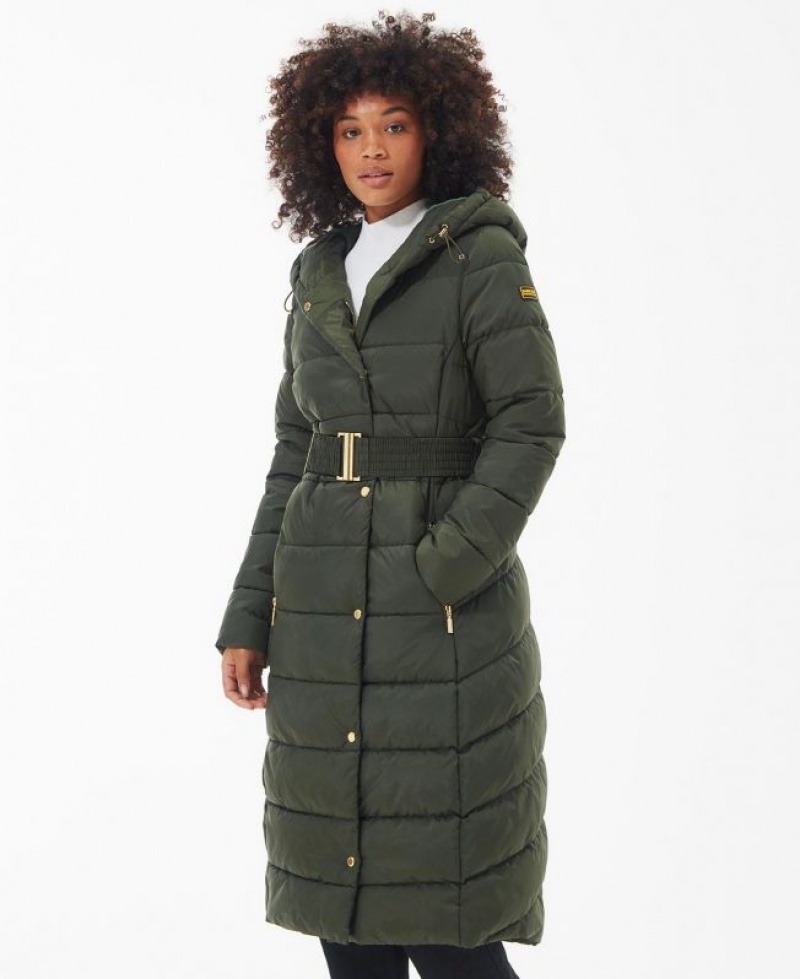 Olive Women Barbour International Track Line Quilted Jacket | US-9761LNFVA