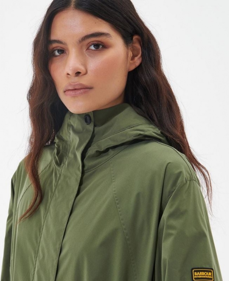 Olive Women Barbour International Woodvale Rain Jacket | US-3546GAWDR