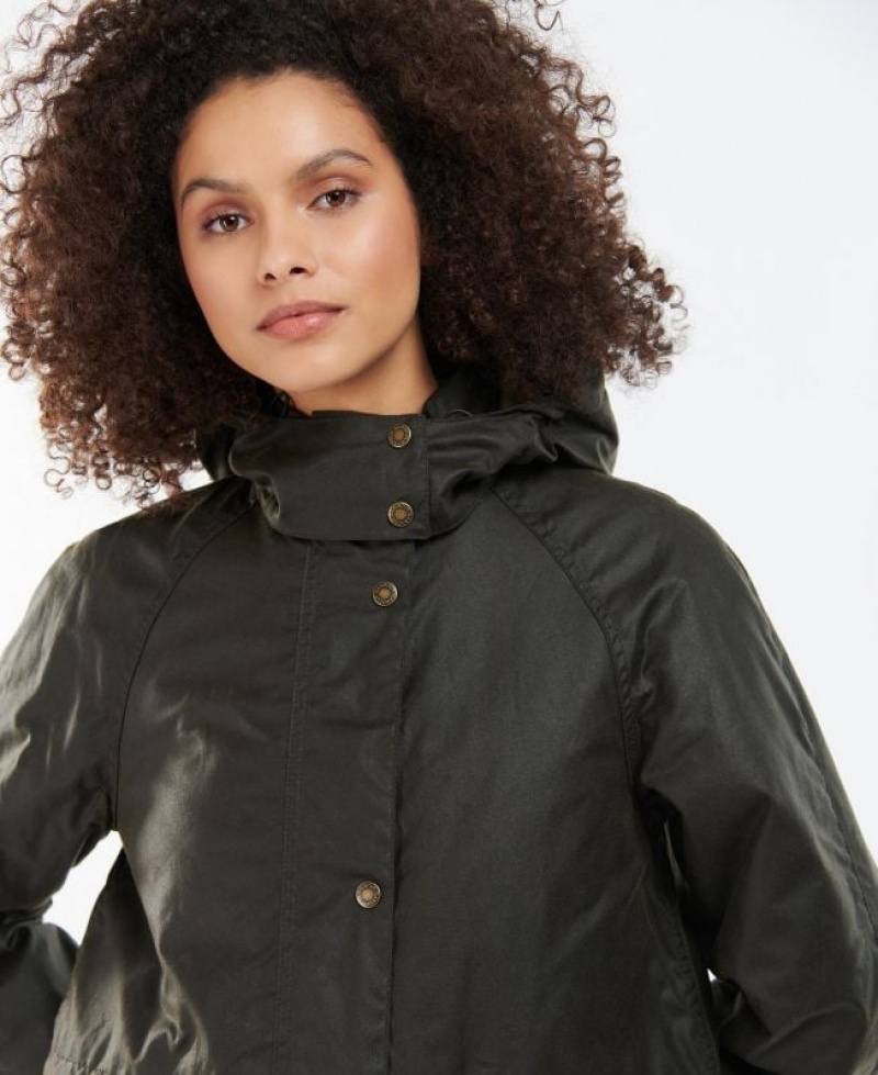 Olive Women Barbour Long Cannich Waxed Jacket | US-3147KBVHQ