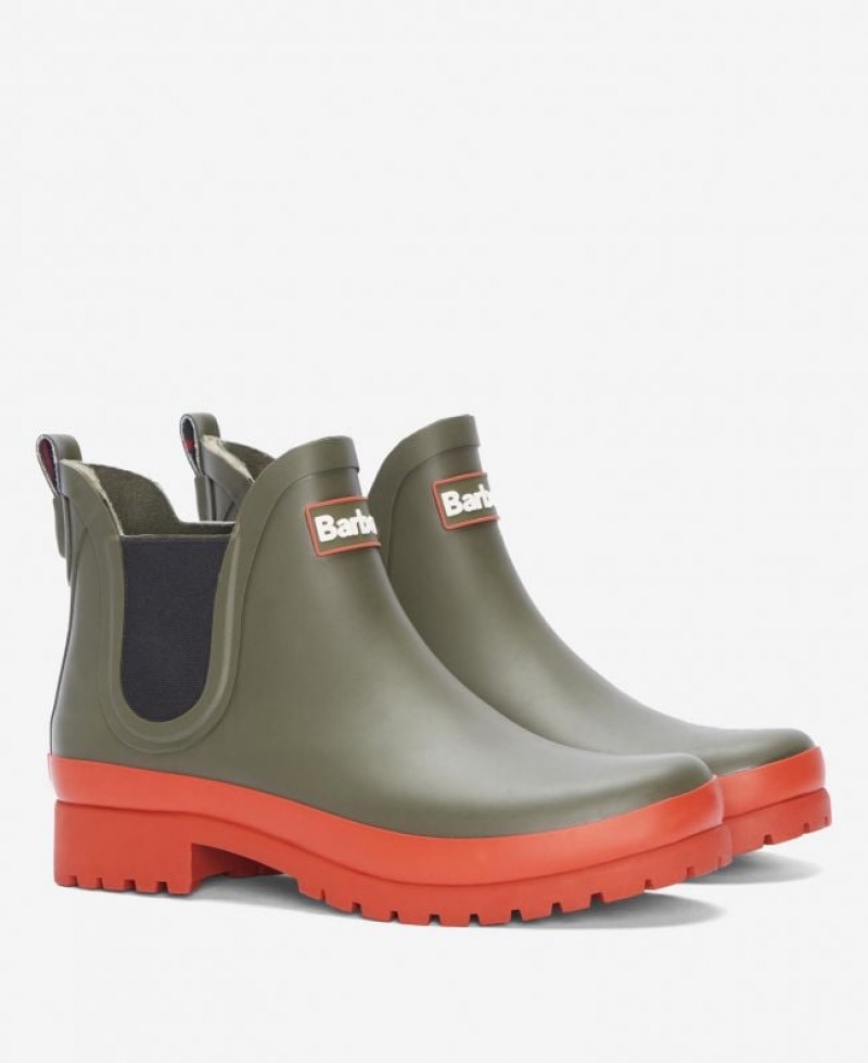 Olive Women Barbour Mallow Wellingtons Rain Boots | US-9423JIENM