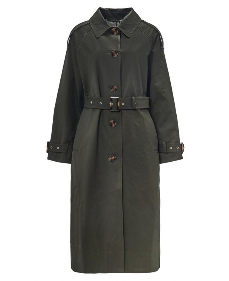 Olive Women Barbour Marie Showerproof Trench Coat | US-0827YMCOP