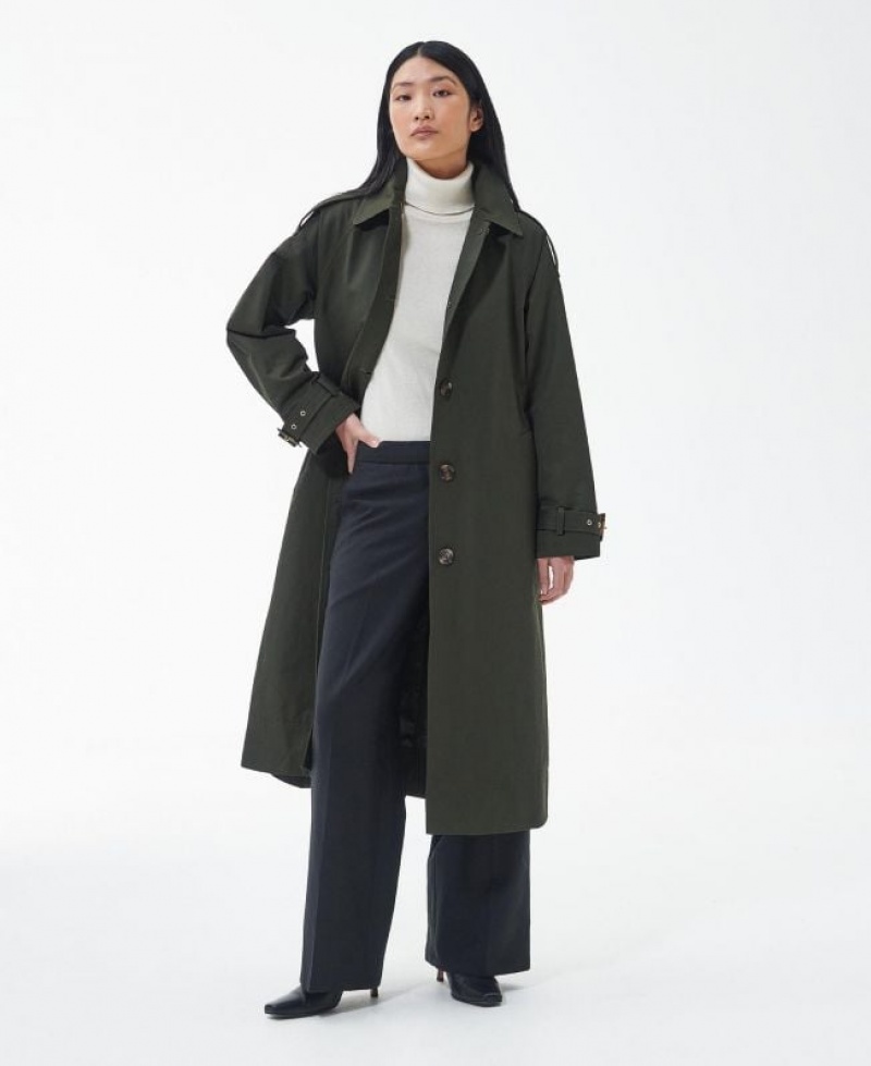 Olive Women Barbour Marie Showerproof Trench Coat | US-0827YMCOP