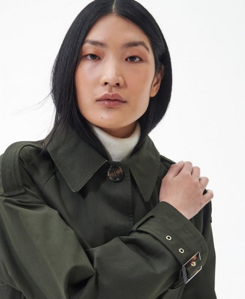 Olive Women Barbour Marie Showerproof Trench Coat | US-0827YMCOP