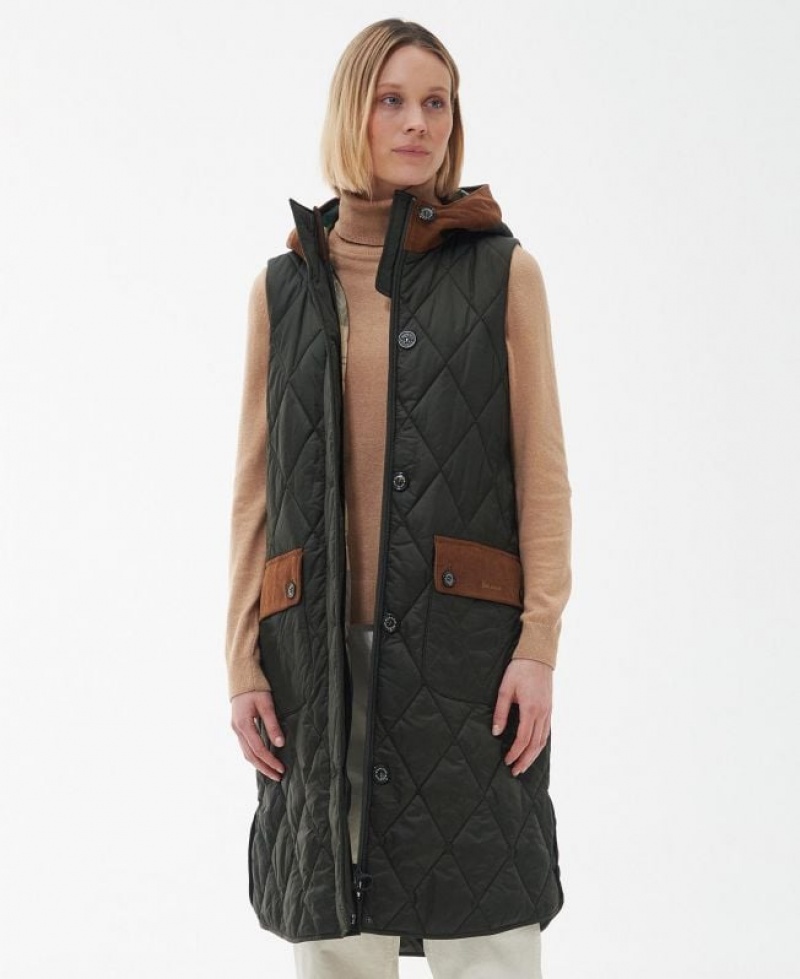 Olive Women Barbour Mickley Vest | US-1589RKFZQ