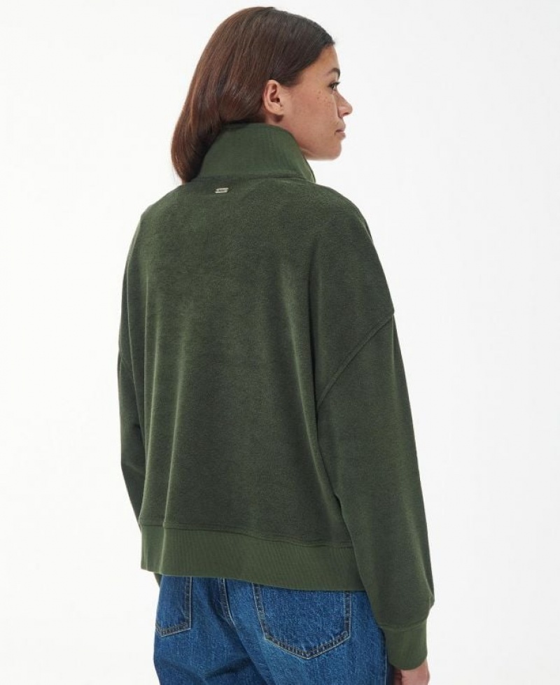 Olive Women Barbour Peak Quarter Zip Sweatshirt | US-7238KGEAU