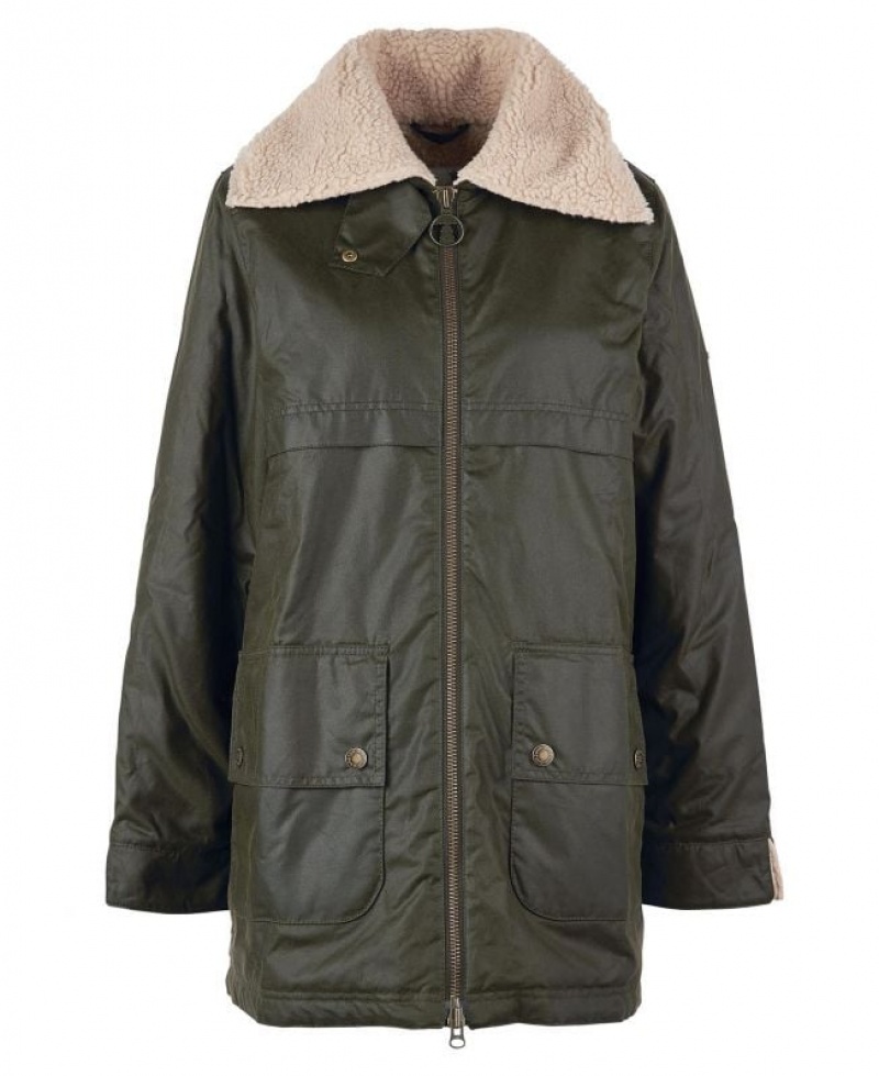 Olive Women Barbour Pine Waxed Jacket | US-4683DLWKX