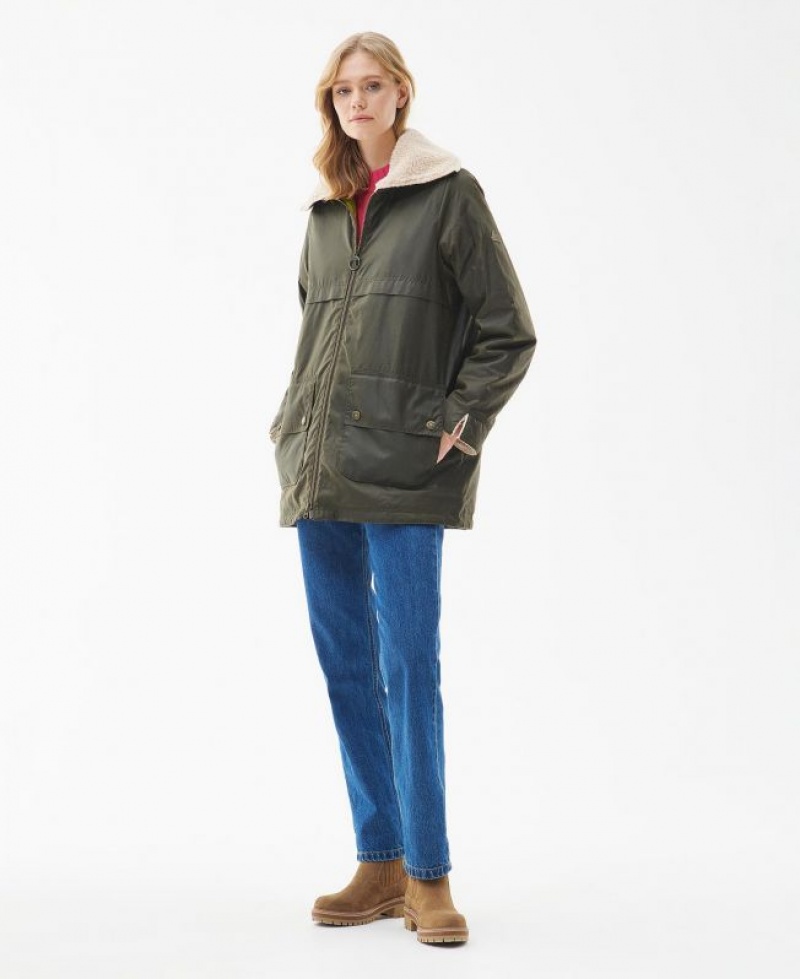 Olive Women Barbour Pine Waxed Jacket | US-4683DLWKX