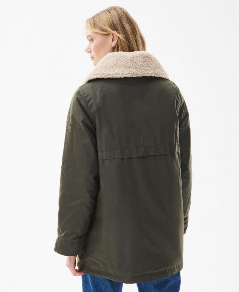 Olive Women Barbour Pine Waxed Jacket | US-4683DLWKX