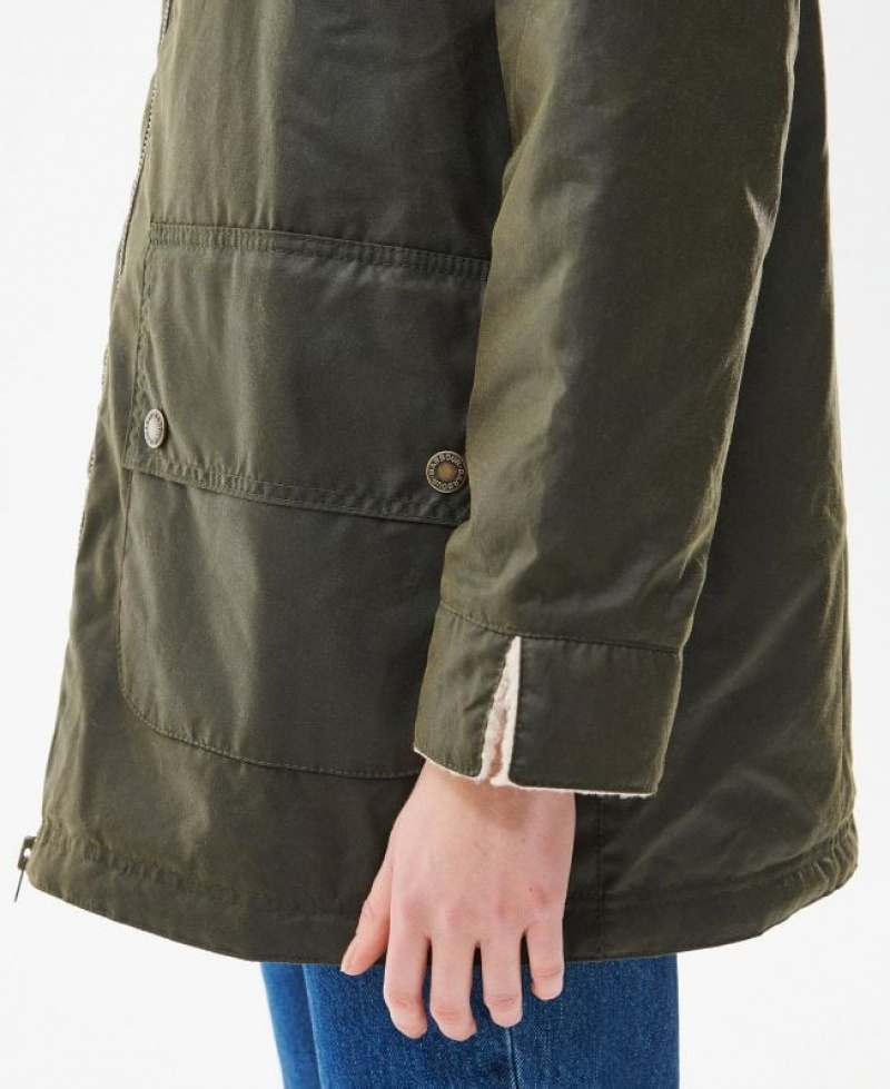 Olive Women Barbour Pine Waxed Jacket | US-4683DLWKX