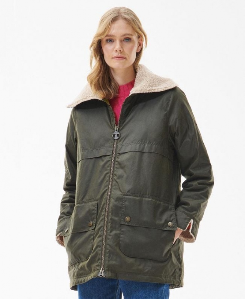 Olive Women Barbour Pine Waxed Jacket | US-4683DLWKX