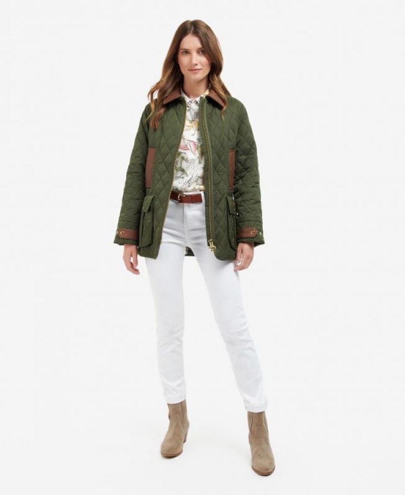 Olive Women Barbour Premium Beadnell Quilted Jacket | US-8149UXSLE