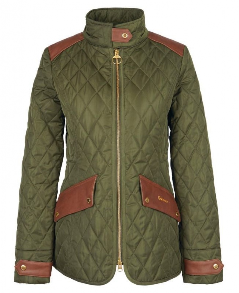 Olive Women Barbour Premium Cavalry Quilted Jacket | US-7586TURCQ