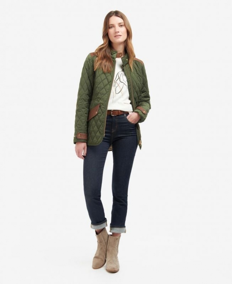 Olive Women Barbour Premium Cavalry Quilted Jacket | US-7586TURCQ