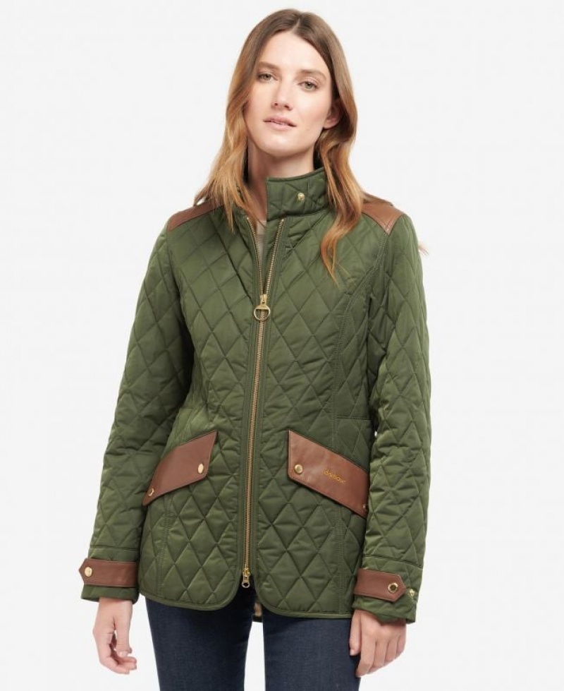 Olive Women Barbour Premium Cavalry Quilted Jacket | US-7586TURCQ