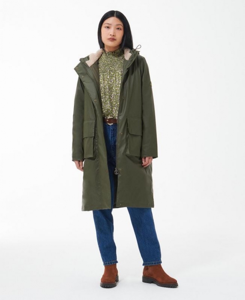 Olive Women Barbour Redclaw Rain Jacket | US-2486GTSOI