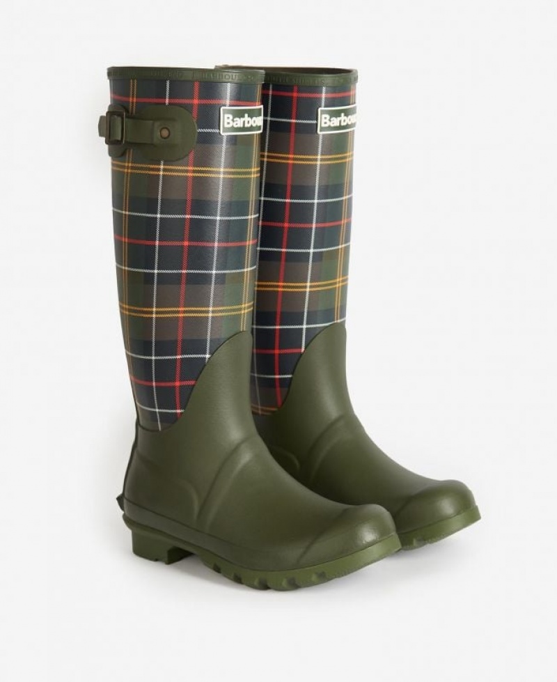 Olive Women Barbour Tartan Bede Wellingtons Rain Boots | US-7518ZXPWG