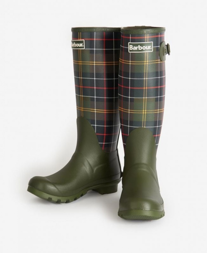 Olive Women Barbour Tartan Bede Wellingtons Rain Boots | US-7518ZXPWG