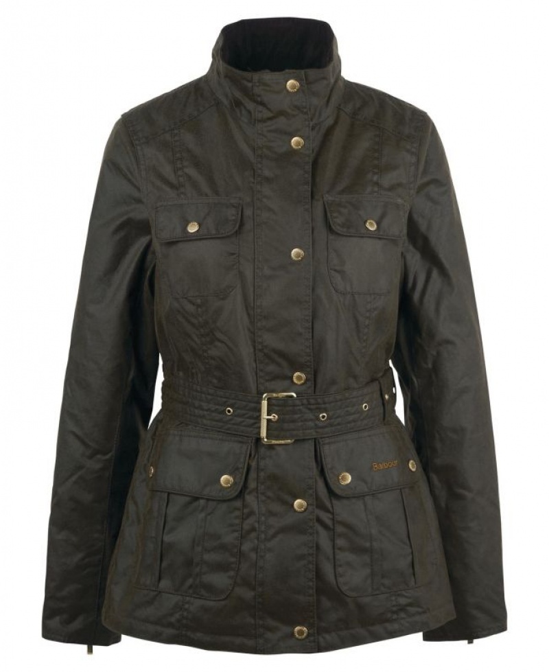 Olive Women Barbour Winter Belted Utility Waxed Jacket | US-4302TLCRE