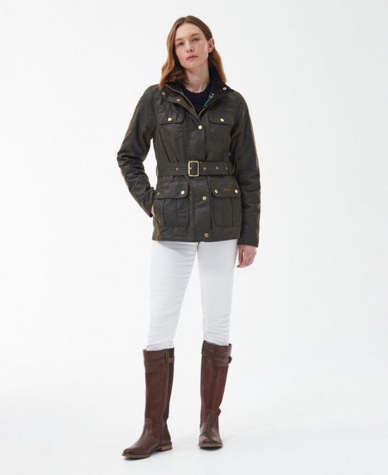 Olive Women Barbour Winter Belted Utility Waxed Jacket | US-4302TLCRE