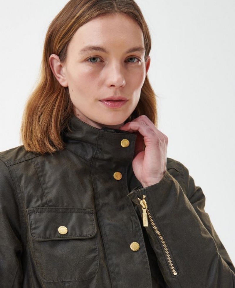 Olive Women Barbour Winter Belted Utility Waxed Jacket | US-4302TLCRE