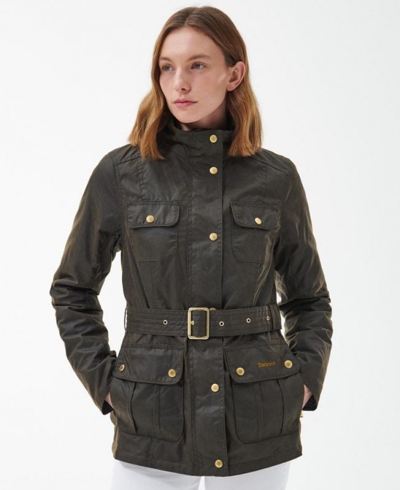 Olive Women Barbour Winter Belted Utility Waxed Jacket | US-4302TLCRE