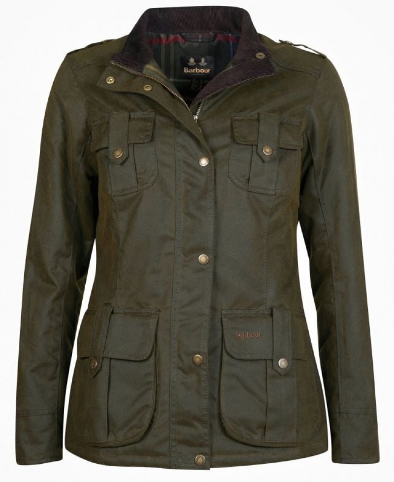 Olive Women Barbour Winter Defence Cotton Waxed Jacket | US-9520NXBJW