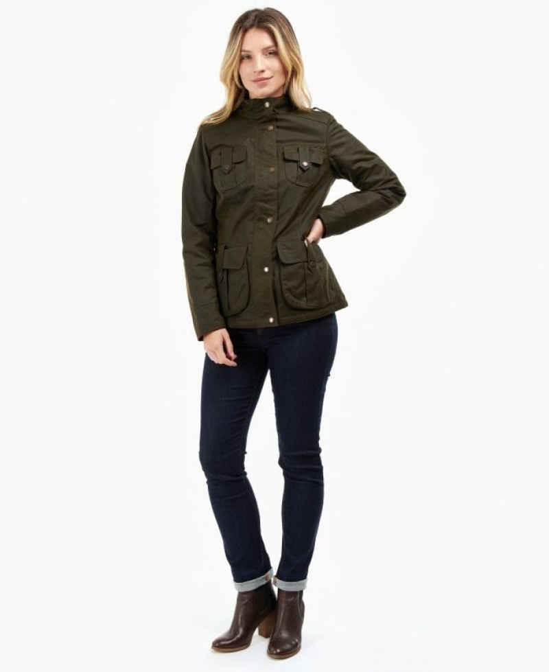 Olive Women Barbour Winter Defence Cotton Waxed Jacket | US-9520NXBJW