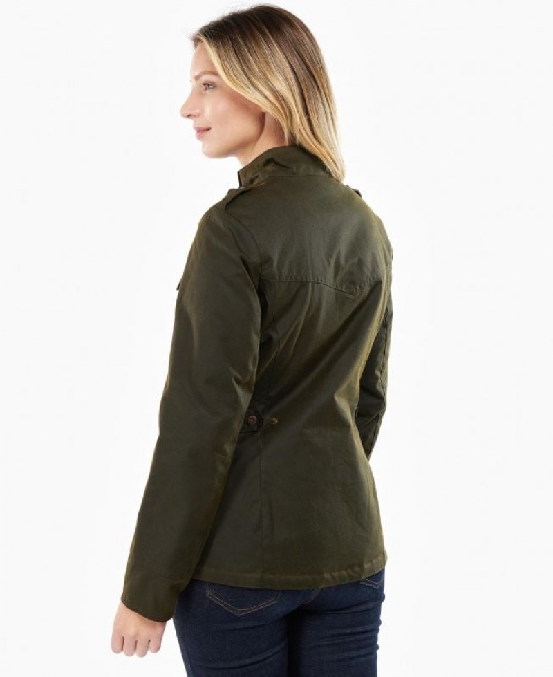 Olive Women Barbour Winter Defence Cotton Waxed Jacket | US-9520NXBJW