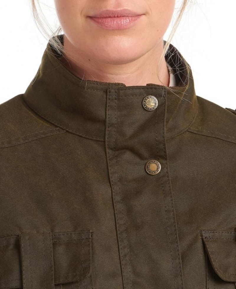 Olive Women Barbour Winter Defence Cotton Waxed Jacket | US-9520NXBJW