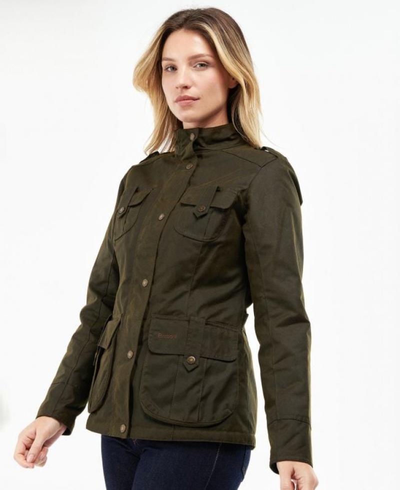 Olive Women Barbour Winter Defence Cotton Waxed Jacket | US-9520NXBJW