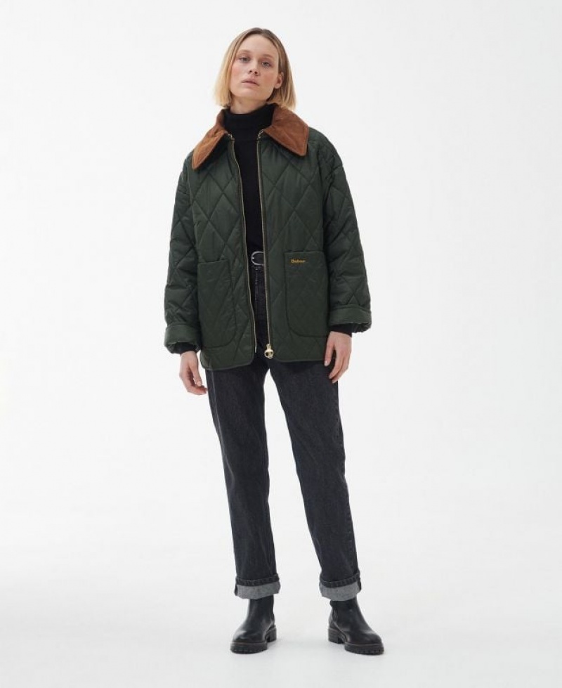 Olive Women Barbour Woodhall Quilted Jacket | US-3591FWZTC